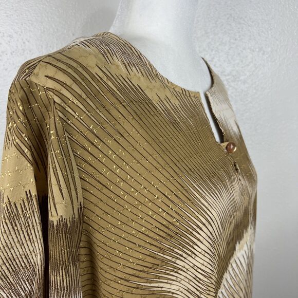 Vintage Ample Togs California Blouse Women 2XL Gold White Relaxed Bell Sleeve - Picture 13 of 16